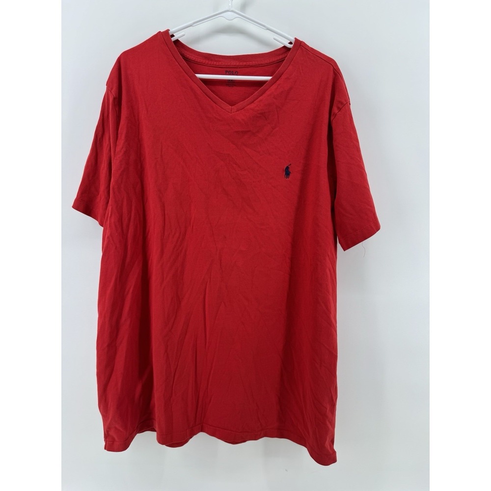 Polo Ralph Lauren Men XXL V-Neck T-Shirt Short Sleeve Cotton Regular Casual Red